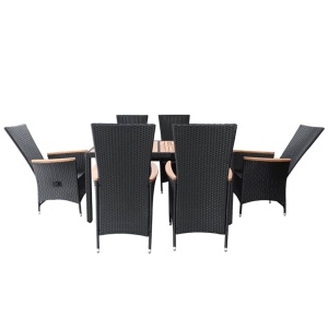Set mobilier de exterior 7 piese negru poliratan lemn de acacia - Img 4