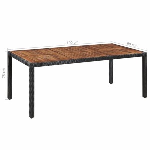 Set mobilier de exterior, 9 piese negru, poliratan, lemn acacia - Img 5