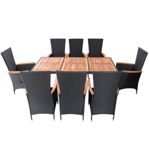 Set mobilier de exterior 9 piese negru poliratan lemn de acacia - Img 3