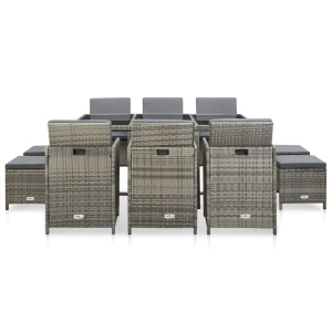 Set mobilier de exterior cu perne, 11 piese, gri, poliratan - Img 8