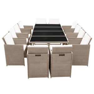 Set mobilier de exterior cu perne, 13 piese, bej, poliratan - Img 4