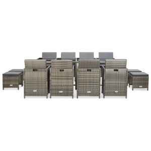 Set mobilier de exterior cu perne, 13 piese, gri, poliratan - Img 4