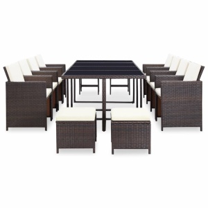 Set mobilier de exterior cu perne, 13 piese, maro, poliratan - Img 2
