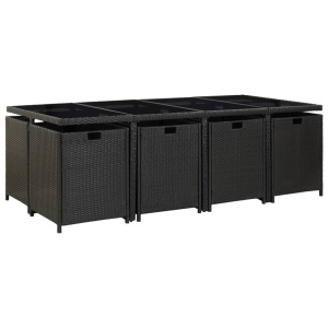Set mobilier de exterior cu perne, 13 piese, negru, poliratan - Img 4