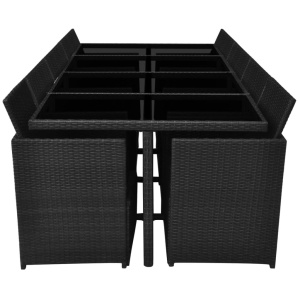 Set mobilier de exterior cu perne, 13 piese, negru, poliratan - Img 8