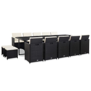 Set mobilier de exterior cu perne, 15 piese, negru, poliratan - Img 2