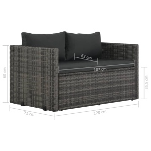 Set mobilier de exterior cu perne, 3 piese, gri, poliratan - Img 10