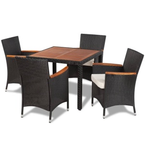 Set mobilier de exterior cu perne, 5 piese, negru, poliratan - Img 2
