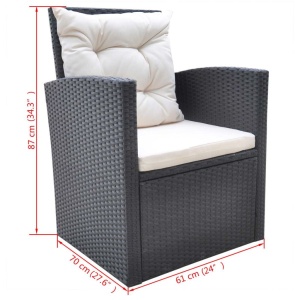 Set mobilier de exterior cu perne, 6 piese, negru, poliratan - Img 9