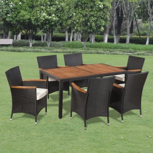Set mobilier de exterior cu perne, 7 piese, poliratan