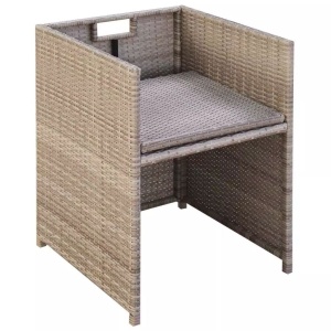 Set mobilier de exterior cu perne, 9 piese, bej, poliratan - Img 7