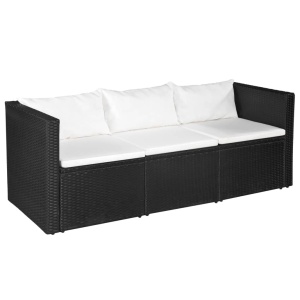 Set mobilier de grădină, 3 piese, negru &amp; alb, poliratan - Img 3