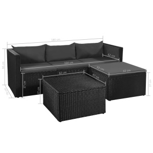 Set mobilier de grădină, 3 piese, negru &amp; gri, poliratan - Img 6