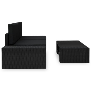 Set mobilier de grădină, 3 piese, negru, poliratan - Img 3