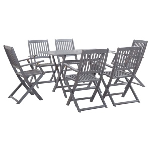 Set mobilier de grădină, 7 piese, gri, lemn masiv de acacia