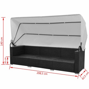 Set mobilier de grădină cu baldachin, 7 piese, negru, poliratan - Img 7