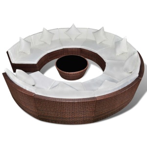 Set mobilier de grădină cu perne, 10 piese, maro, poliratan - Img 3