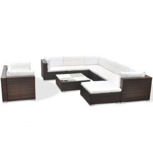 Set mobilier de grădină cu perne, 10 piese, maro, poliratan - Img 2