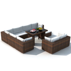 Set mobilier de grădină cu perne, 10 piese, maro, poliratan - Img 3