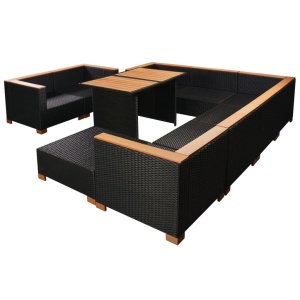 Set mobilier de grădină cu perne, 10 piese, negru, poliratan - Img 4