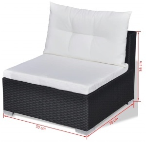 Set mobilier de grădină cu perne, 10 piese, negru, poliratan - Img 11