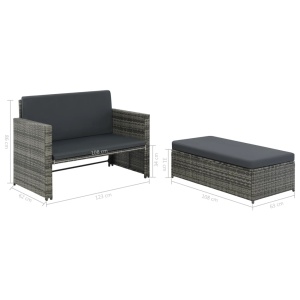Set mobilier de grădină cu perne, 2 piese, gri, poliratan - Img 9
