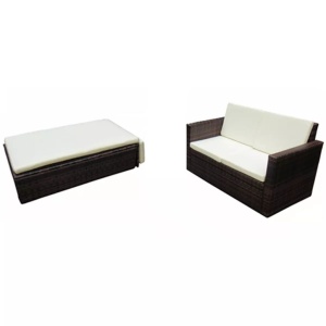 Set mobilier de grădină cu perne, 2 piese, maro, poliratan - Img 2