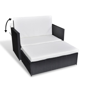 Set mobilier de grădină cu perne, 2 piese, negru, poliratan - Img 3