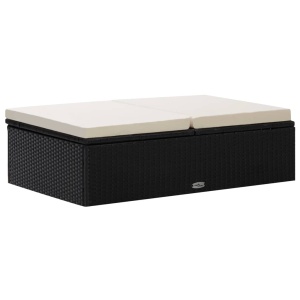Set mobilier de grădină cu perne, 2 piese, negru, poliratan - Img 12