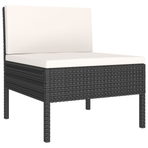 Set mobilier de grădină cu perne, 3 piese, negru, poliratan - Img 4