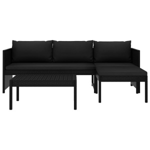 Set mobilier de grădină cu perne, 3 piese, negru, poliratan - Img 2