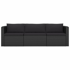 Set mobilier de grădină cu perne, 3 piese, negru, poliratan - Img 3