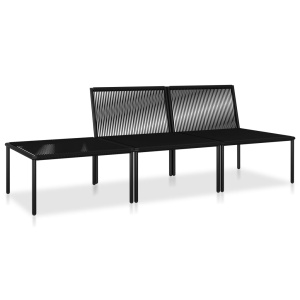 Set mobilier de grădină cu perne, 3 piese, negru, PVC - Img 3