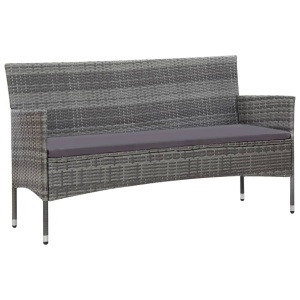 Set mobilier de grădină cu perne, 4 piese, gri, poliratan - Img 2