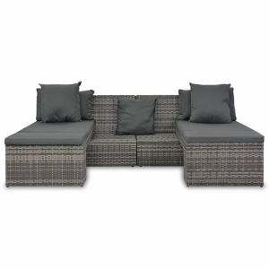 Set mobilier de grădină cu perne, 4 piese, gri, poliratan - Img 4