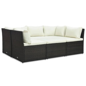 Set mobilier de grădină cu perne, 4 piese, maro, poliratan - Img 3