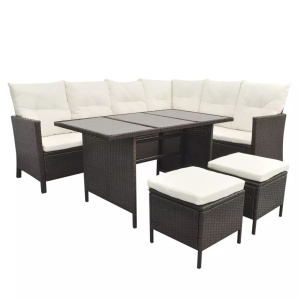 Set mobilier de grădină cu perne, 4 piese, maro, poliratan - Img 3