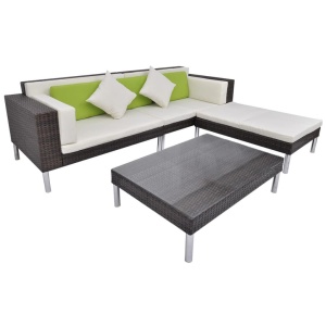 Set mobilier de grădină cu perne, 4 piese, maro, poliratan - Img 2