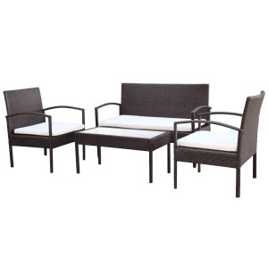 Set mobilier de grădină cu perne, 4 piese, maro, poliratan - Img 2