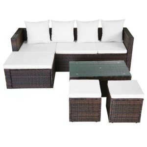 Set mobilier de grădină cu perne, 4 piese, maro, poliratan - Img 3