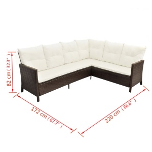 Set mobilier de grădină cu perne, 4 piese, maro, poliratan - Img 9