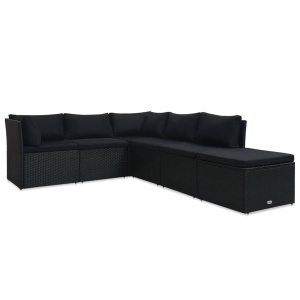Set mobilier de grădină cu perne, 4 piese, negru, poliratan - Img 2