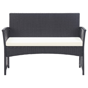 Set mobilier de grădină cu perne, 4 piese, negru, poliratan - Img 4
