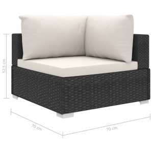 Set mobilier de grădină cu perne, 4 piese, negru, poliratan - Img 7