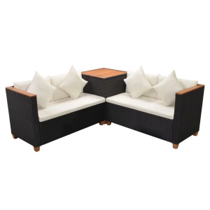 Set mobilier de grădină cu perne, 4 piese, negru, poliratan - Img 5