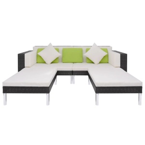 Set mobilier de grădină cu perne, 4 piese, negru, poliratan - Img 6