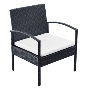 Set mobilier de grădină cu perne, 4 piese, negru, poliratan - Img 5