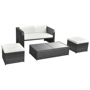 Set mobilier de grădină cu perne, 4 piese, negru, poliratan - Img 5