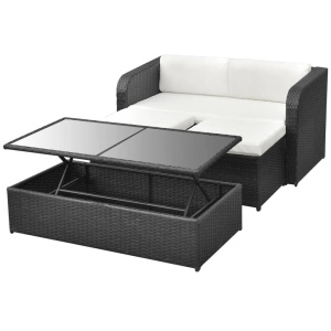 Set mobilier de grădină cu perne, 4 piese, negru, poliratan - Img 8