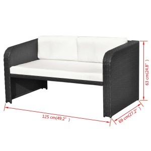 Set mobilier de grădină cu perne, 4 piese, negru, poliratan - Img 11
